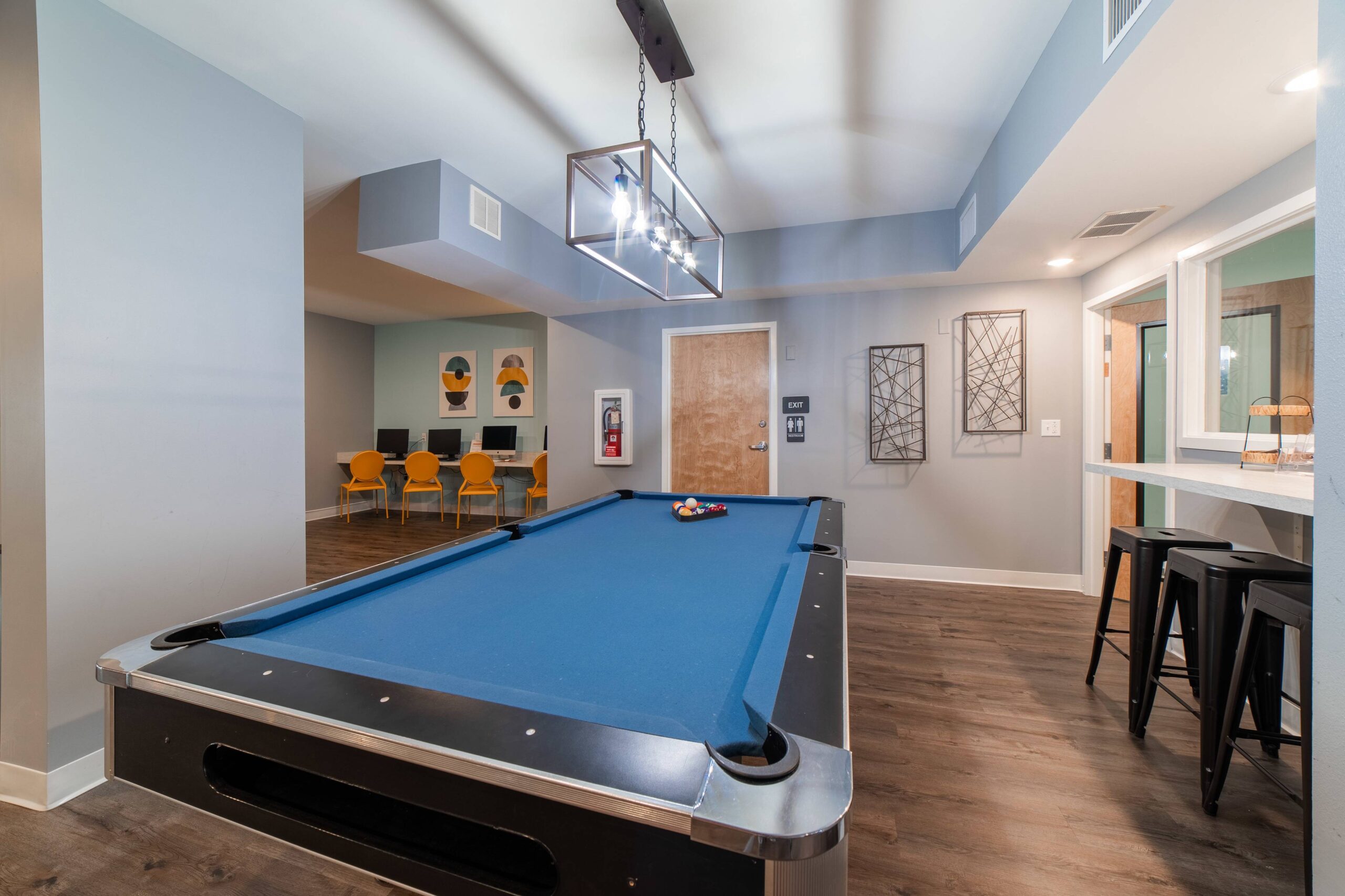 Student game room with pool table